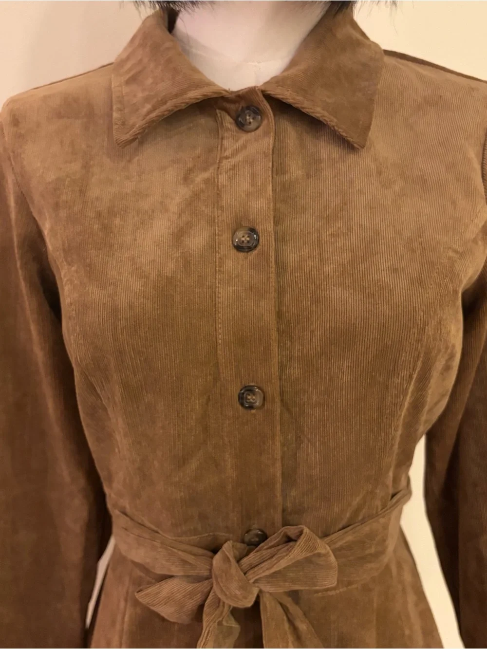 NWT Francesca's Mi Ami Camel Corduroy Belted Shirt Dress M Fits S Brown Mini⁠